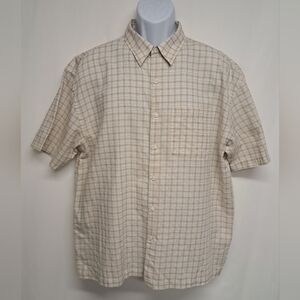 Geoffrey Beene XL Dress Casual Shirt Plaid Short Sleeve Collared Front Pocket